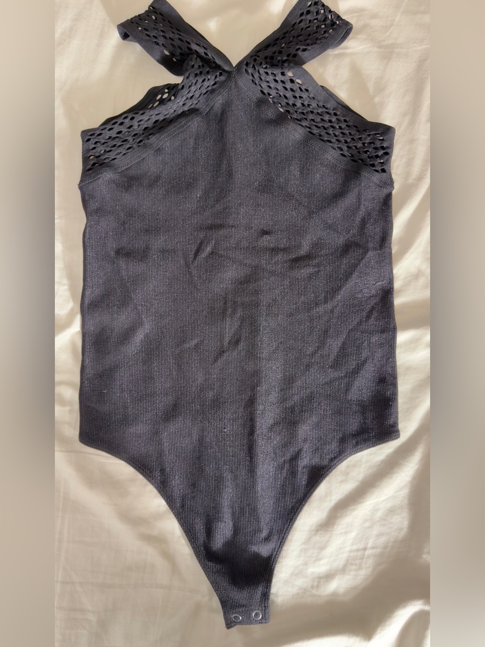 Express Body Contour Seamless Ribbed Mesh High Neck Bodysuit